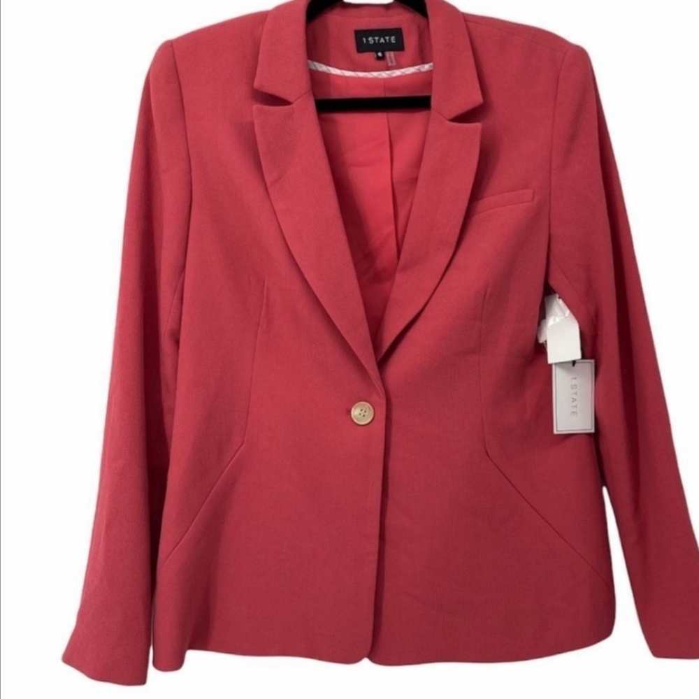 1.State Coral Poppy One Button Blazer